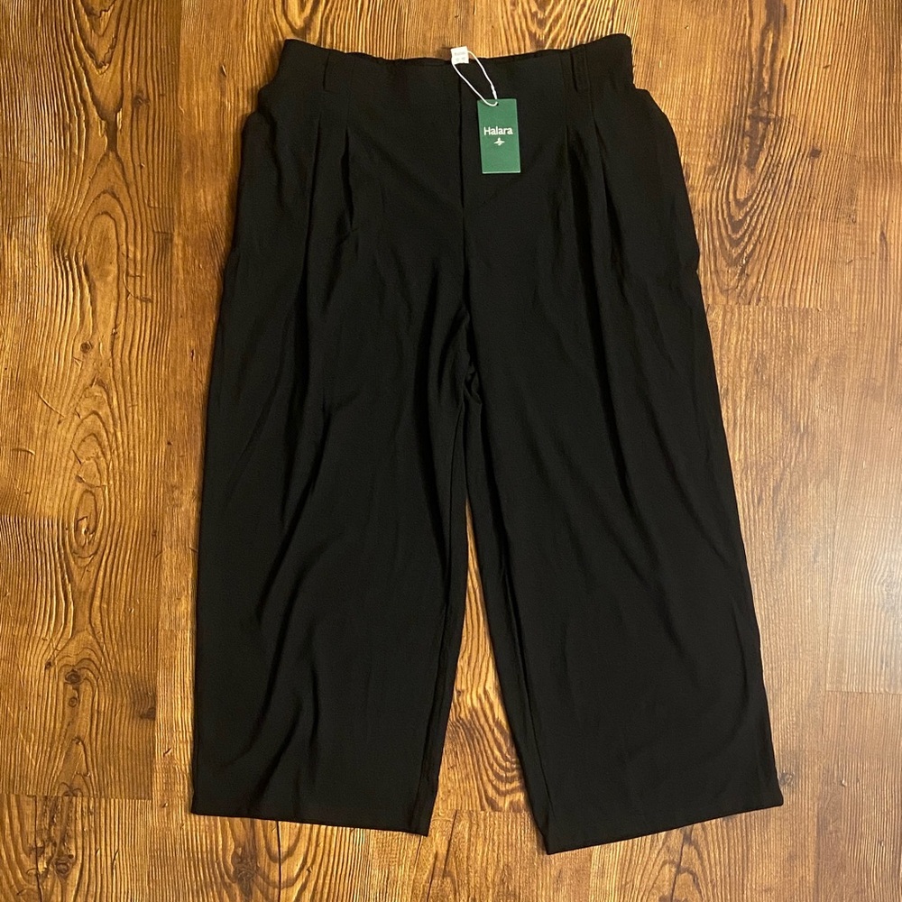 HALARA Women's Work Dress Pleated Wide Leg Black Pants pockets belt loops XL
